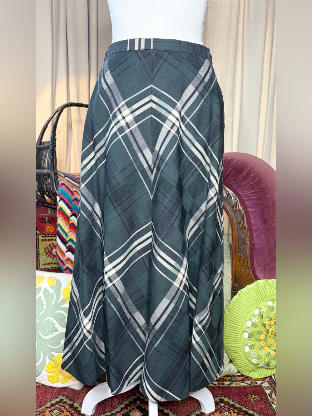 70s Wool Plaid Skirt-ILGWU